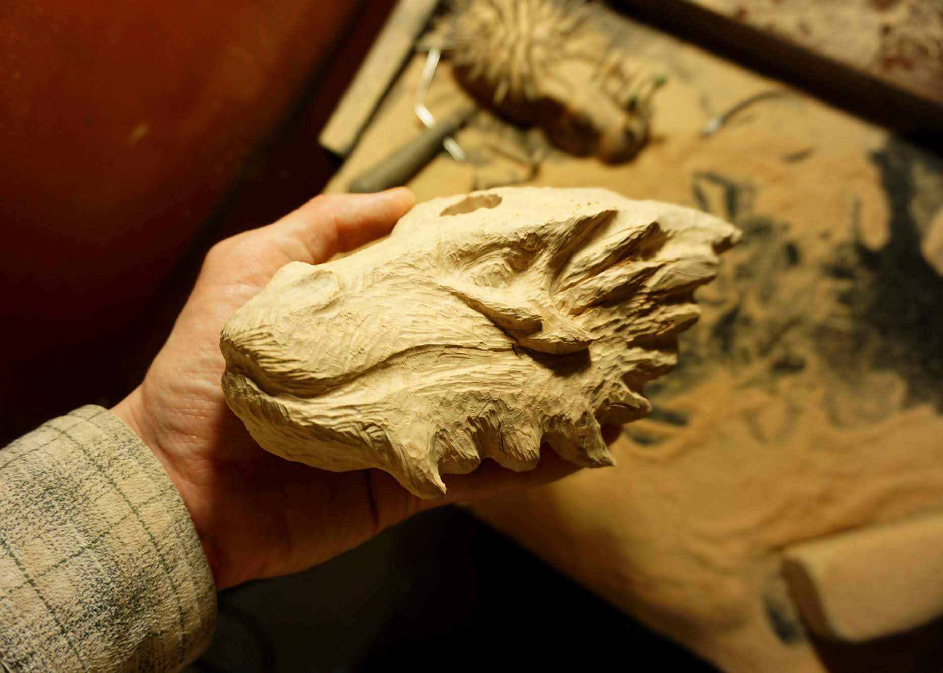 Smaug - wood carving - work in progress