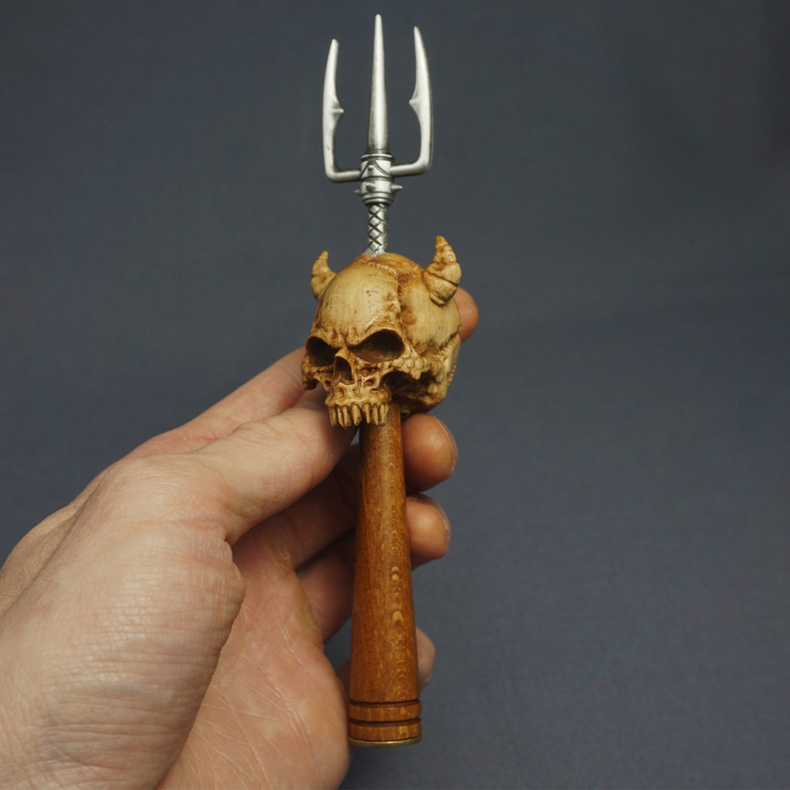 Demon skull, wooden pipe tamper
