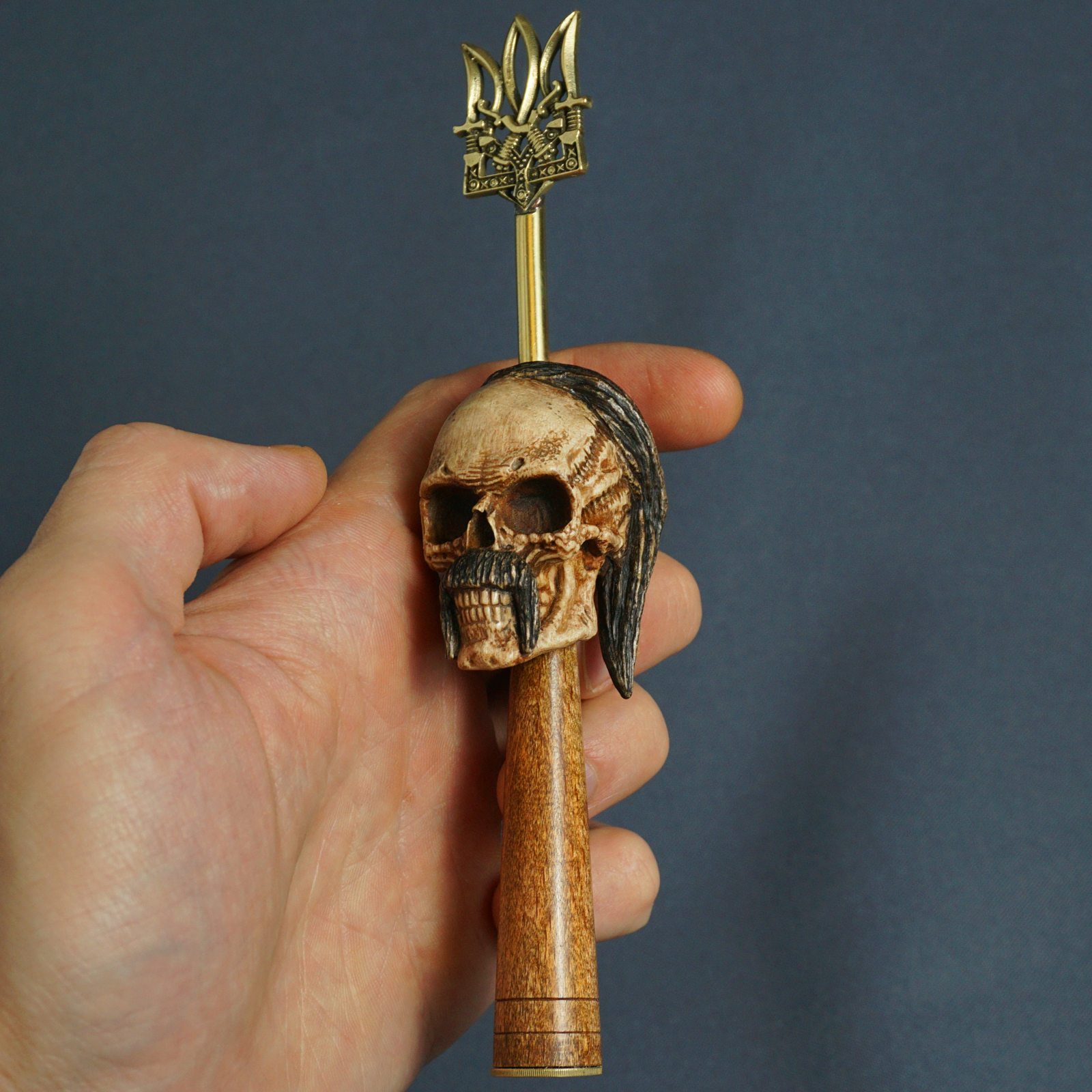 Cossack skull. Wood carved pipe tamper